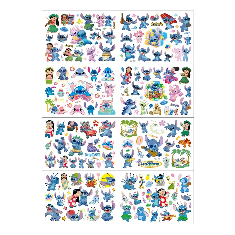 Pegatinas de dibujos animados de Disney para niños, 1 piezas, Stitch, transferencia de agua, pegatinas de tatuaje desechables, juguetes Kawaii, regalo