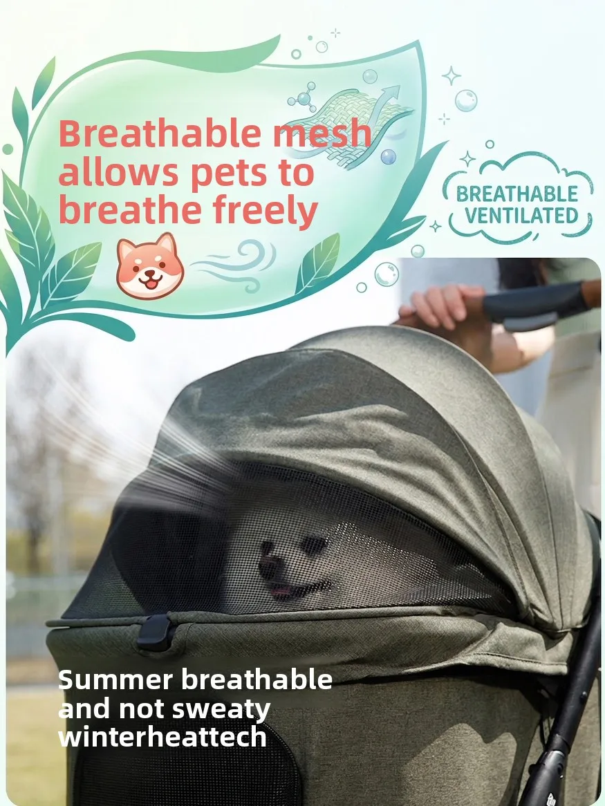 Breathable Large Space Pet Stroller One-Click Foldable Detachable Hand Cart For Dogs Cats Outdoor Travel