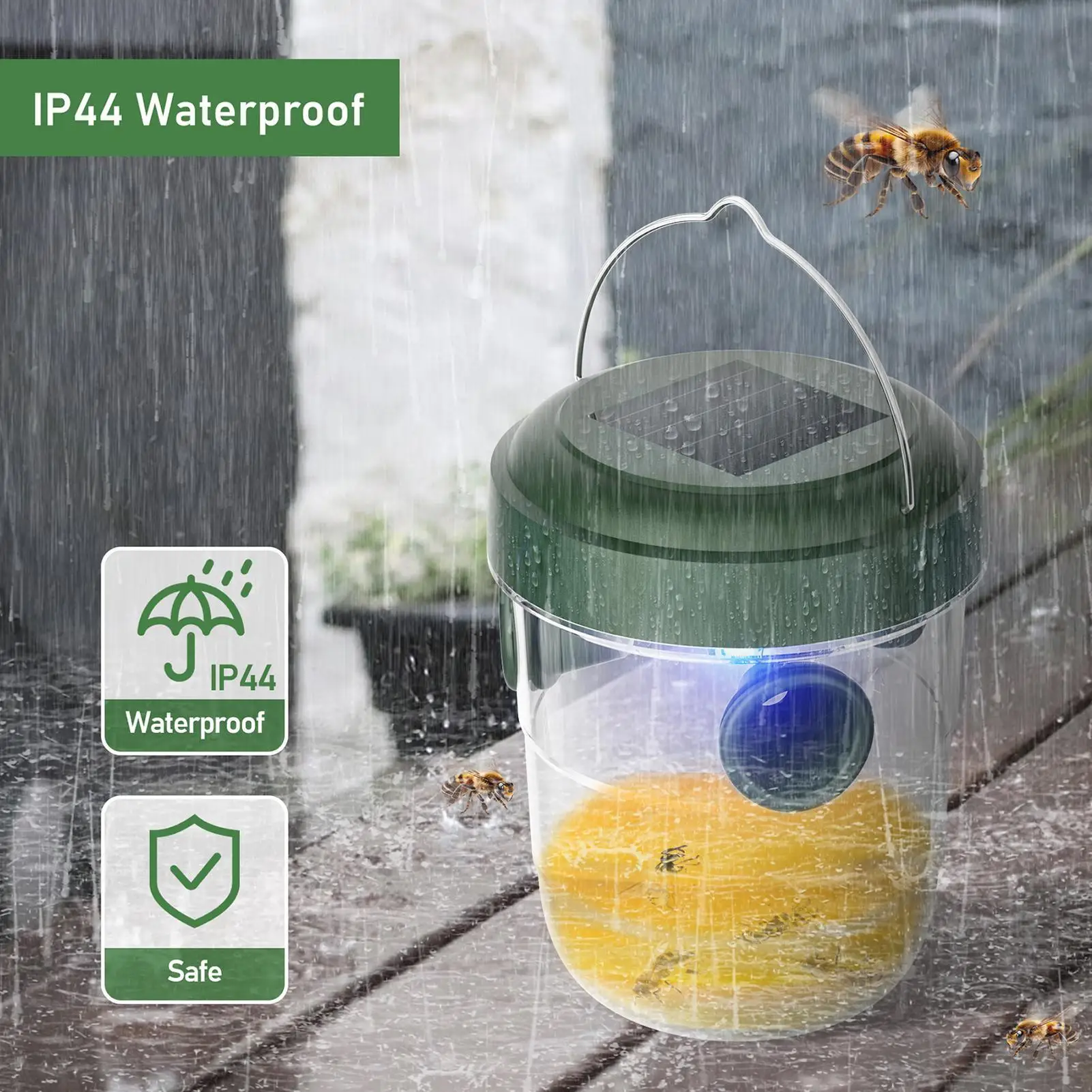 Trampas Solares para Avispas (1 Unidad), Trampa Transparente e Impermeable para Avispones, Reutilizable para Interiores y Exteriores, Atrapa Abejas y Moscas en el Jardín y Frutales