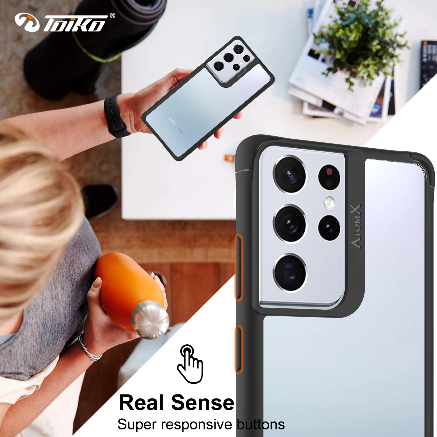 TOIKO Atom X Shockproof Case for Samsung Galaxy S21 Ultra Plus Back Cover Airbag Protection PC TPU Bumper Phone Accessory Shell