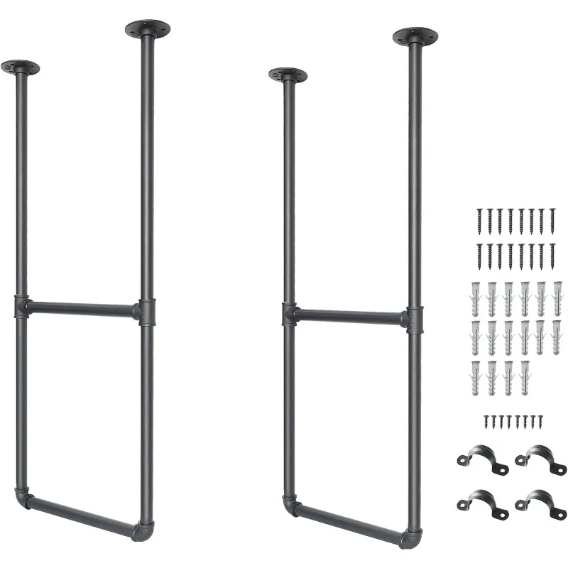 

2 Tier Ceiling Mount Black Shelf Bracket,U Shape Pumbing Pipe Kitchen Storage Brackets (No Planks), 37" Bracket-2 Pairs