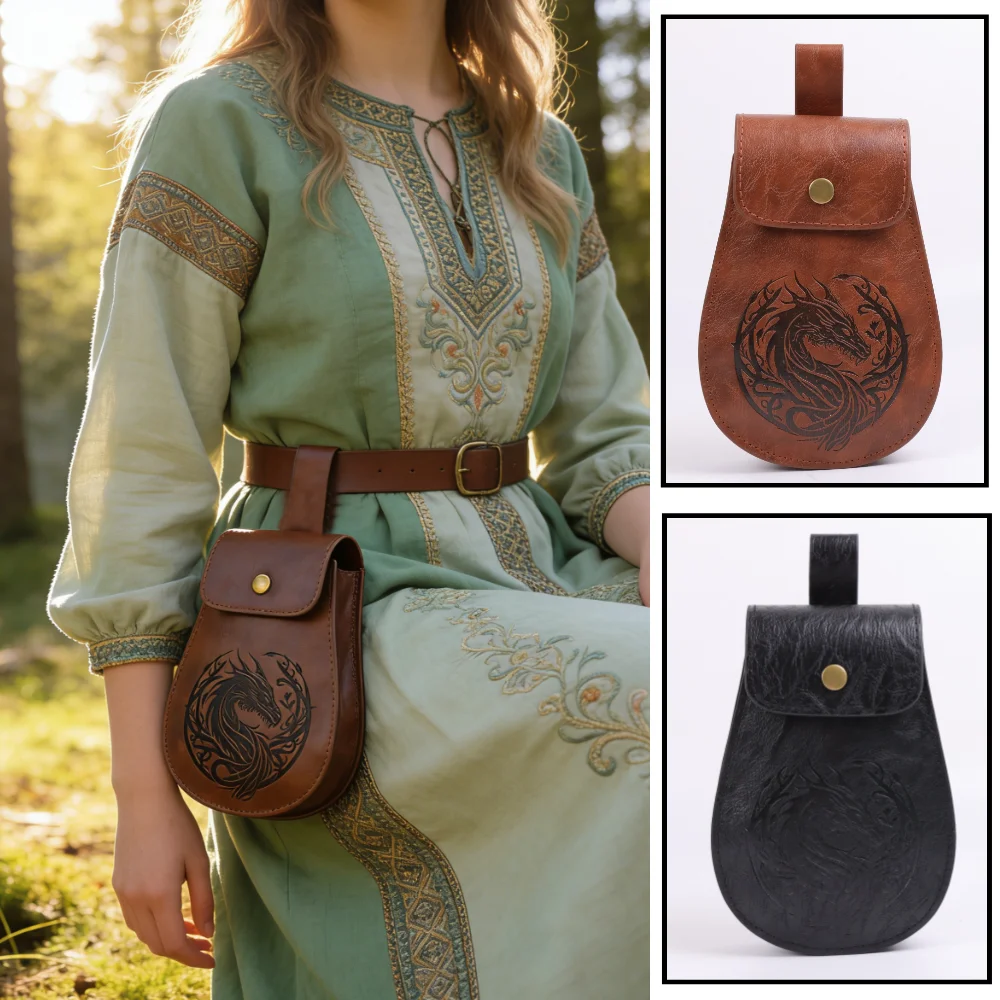 

Ретро-поясная сумка в стиле средневекового викингского рыцаря, аксессуары, поясная сумка с ретро-принтом и медными монетами, поясная сумка для Хэллоуина, аксессуар для костюма