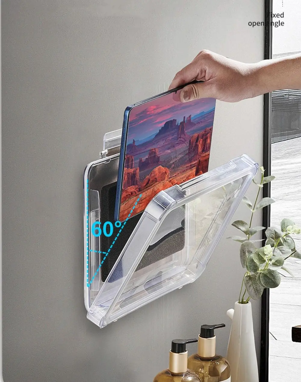 11 Inch Shower ipad Phone Holder Waterproof Case Box Wall Mount HD Anti-Fog Touch Screen Tablet Shelves Bathroom/Kitchen Bracket