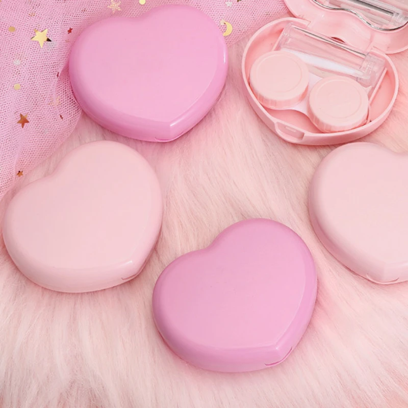 Girl Pink Contact Lens Case Portable Mirror Companion Box Travel Easy Carry Storage Container Pocket Mini Contact Lens Case