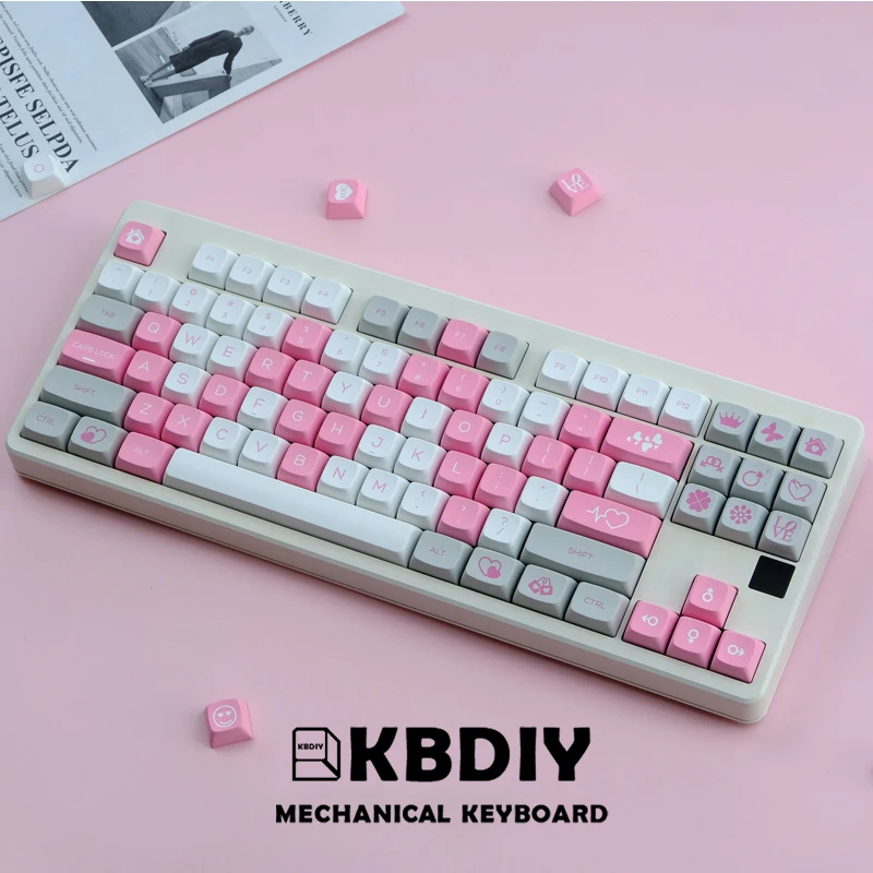 KBDiy 165 Keys Valentine Keycap XDA Profile PBT Keycaps for Mechanical Keyboard Custom Cute Key Caps Set Tester68 Rk61 K500 GK61