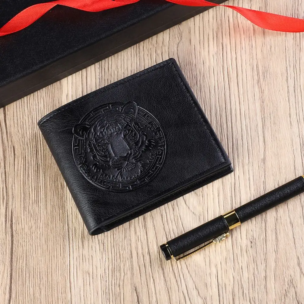 جديد بولي Leather الجلود الرجعية الرجال المحفظة القهوة السوداء اثنين أضعاف جيوب متعددة ثلاثية الأبعاد تنقش النمر رئيس محفظة نسائية للعملات المعدنية الرجال النساء