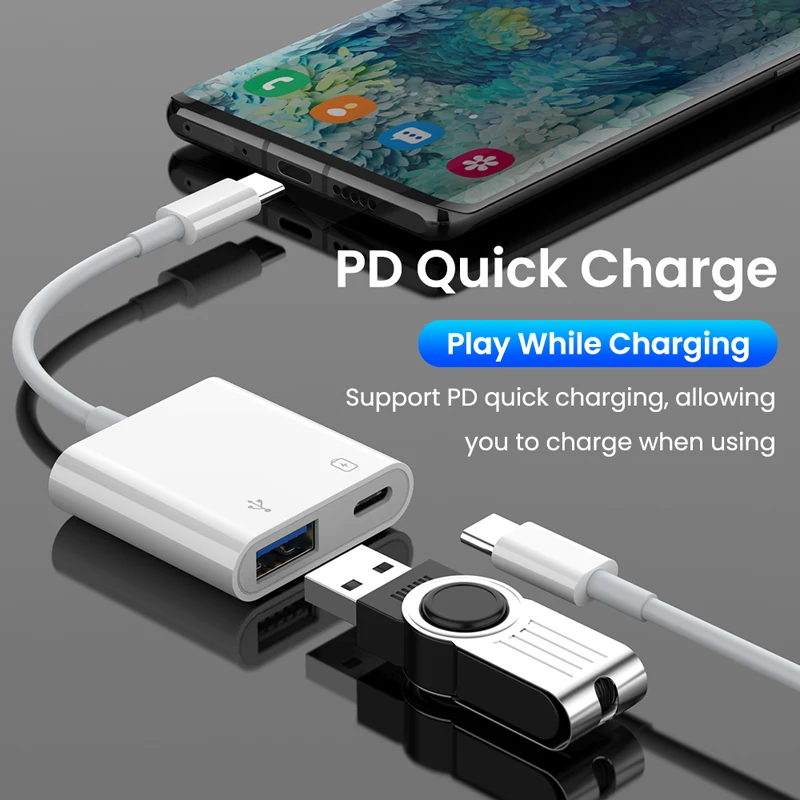 Type-C OTG Adapter 2 In 1 Type C To USB 3.0/USB C Conventer For Mouse Keyboard U Disk Samsung Xiaomi PD 100W Fast Charging Cable