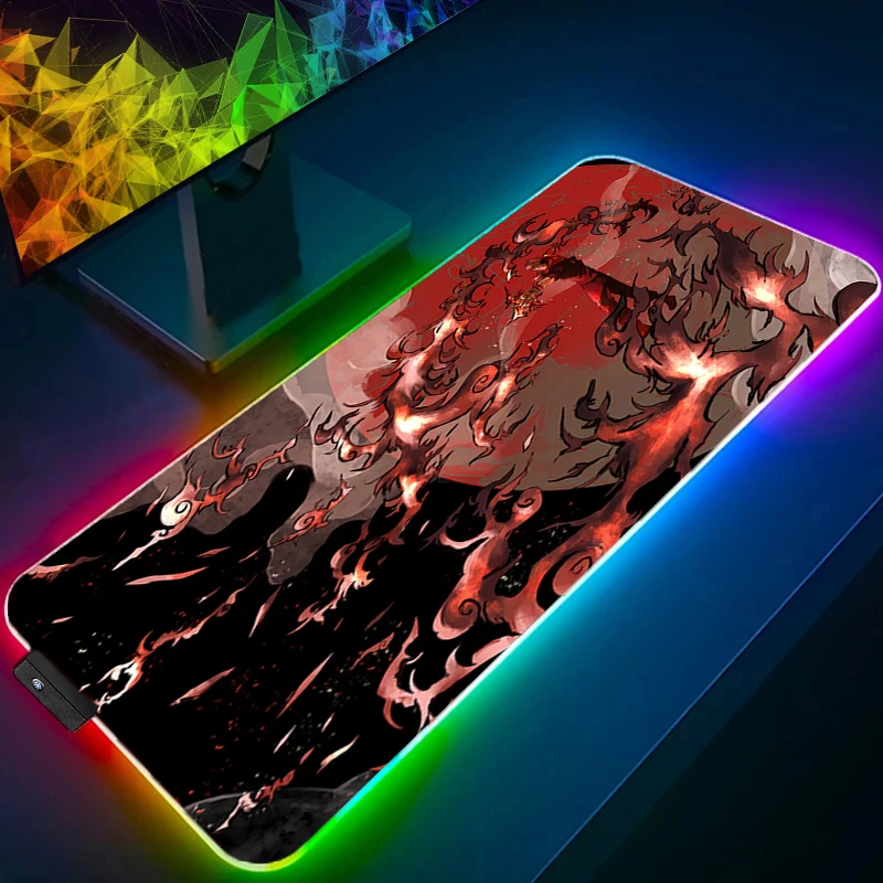 

RGB Large Mouse Pad jujutsu Kaisen Gamer Keyboard LED Mousepad Anime Computer Desk Mat Gaming Pad Backlight Mouse Mats For LOL