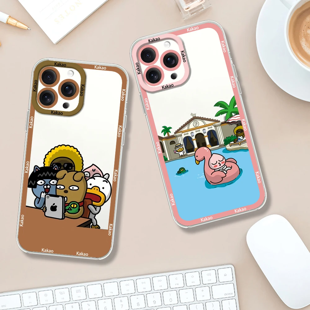 K-Kakao Cartoon F-Friends Phone Case for iPhone 12 11 13 14 15 16 Max Pro Plus Transparent Bezel Cover