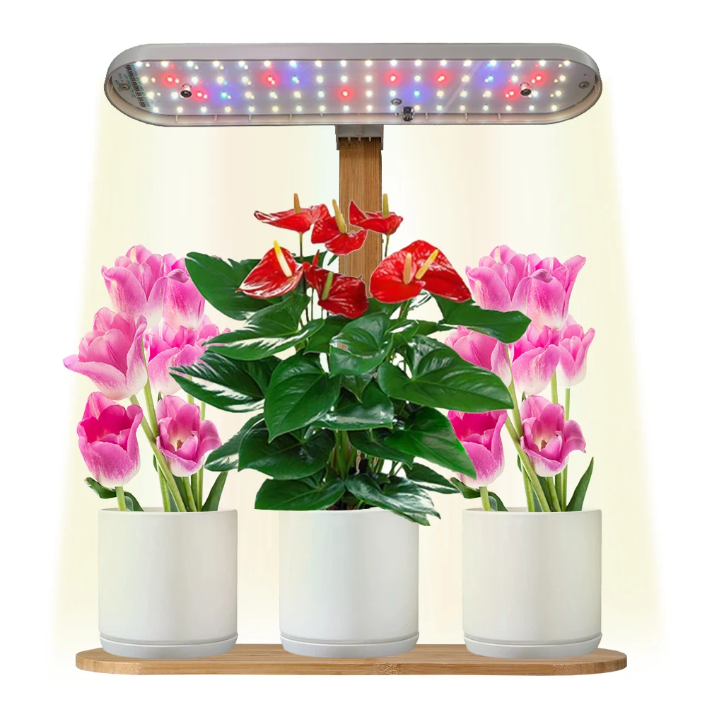 

Plant LED Grow Lights Indoor Hydroponics System Full Spectrum 3/9/12 H Timing Controller Height Adjustable Bamboo Base and Stake