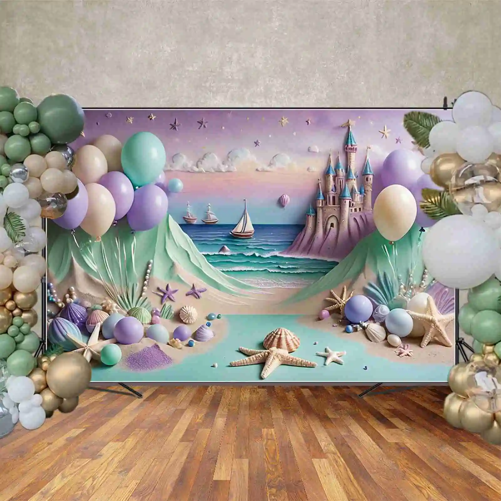 MOON.QG Summer Princess One Birthday Background Girls Beach Boat Ship fondali decorazione personalizzata per feste forniture per fotochiamate