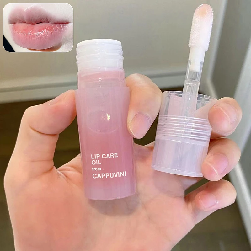 【Cappuvini Transparent Lip Oil Glass Lip Gloss No pegajoso Hidrata los labios Tinte labial Voluminizador de labios Serum para el cuidado de los labios Primer con pincel】