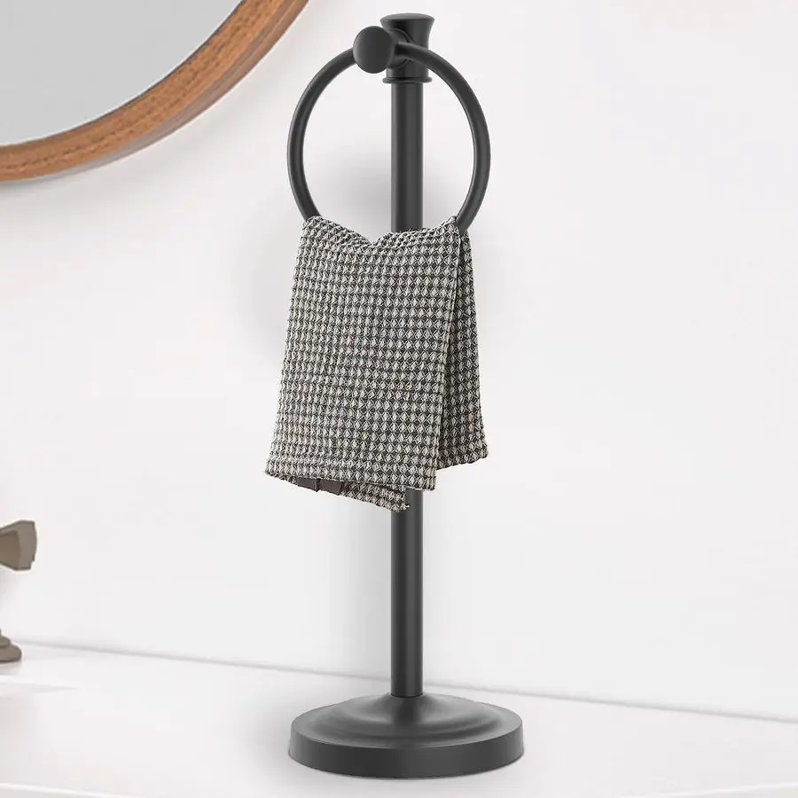 

17 Inch Stand Hand Towel Holder Towel Bar Towel Hanging Ring, Free Standing Floor Hand Towel Rack Storage for Bathroom Kitchen V