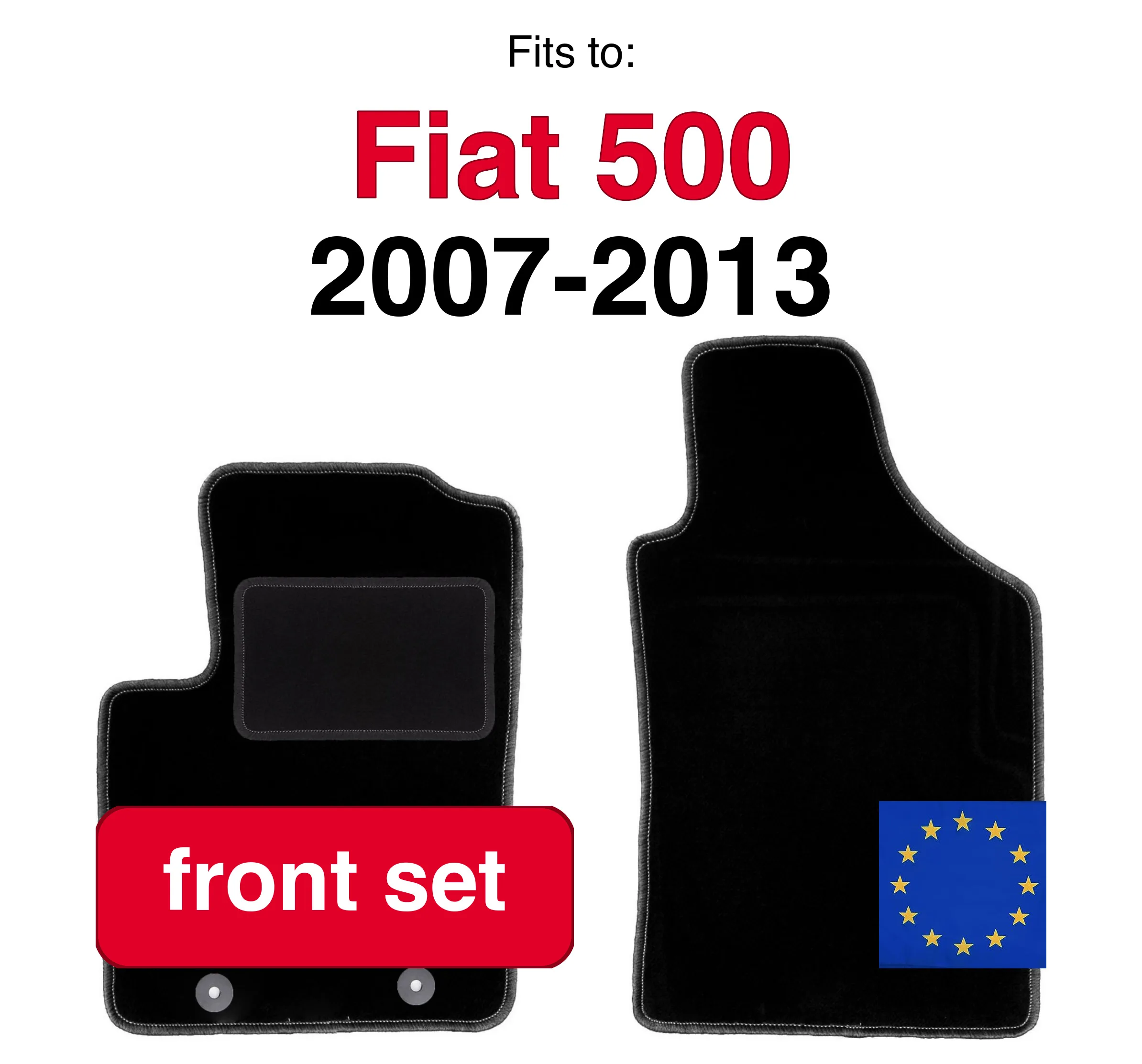 Tappetini auto in velluto anteriori per Fiat 500 hatchback convertibile (2007-2013) -Nero (2 pz)