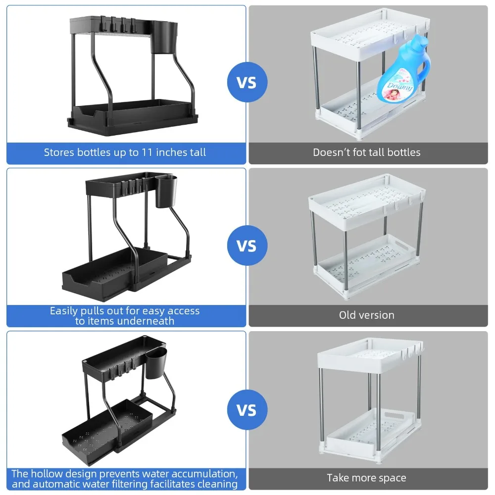 منظم درج متعدد الطبقات تحت الحوض لتوابل المطبخ وحوض الحمام رف تخزين متعدد الطبقات أدوات منزلية متنوعة