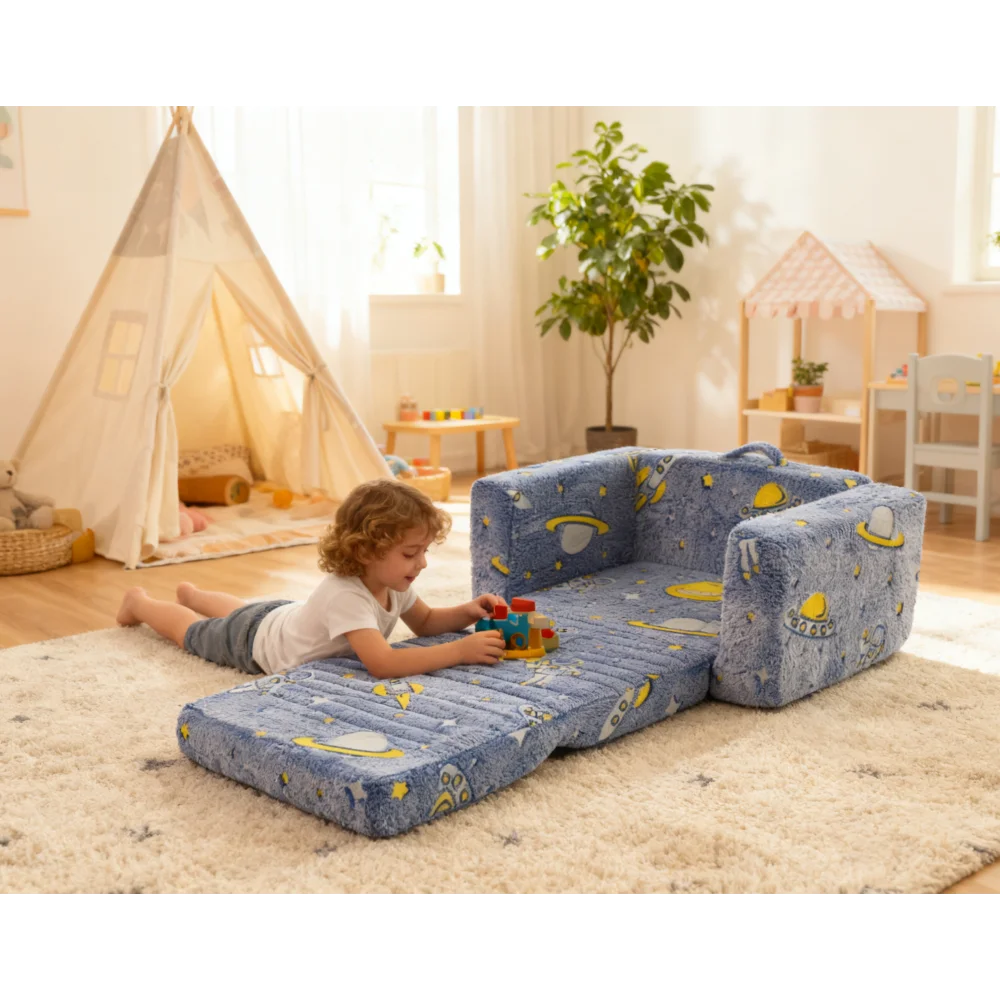 Kindersofa mit Tragegriff und Seitentaschen. Kindersessel. Leichter Kindersofastuhl – Detail 6