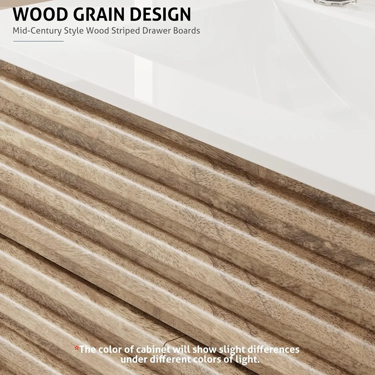 [عرض لفترة محدودة، اشترِ الآن! ] خزانة حمام مقاس 36 بوصة مع مجموعة حوض خزانة قائمة بذاتها في منتصف القرن مع ديكور مخطط خشبية، Adju