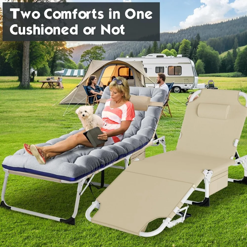 Składane krzesło leżakowe do użytku na zewnątrz, do opalania, z 5 pozycjami, otworem na twarz i przenośną konstrukcją.