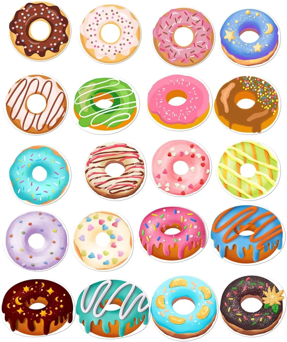 20 pcs Donut Label Stickers Detachable And Reusable for Children's Use Birthday Party Classroom Window Glass Mirror Decoration