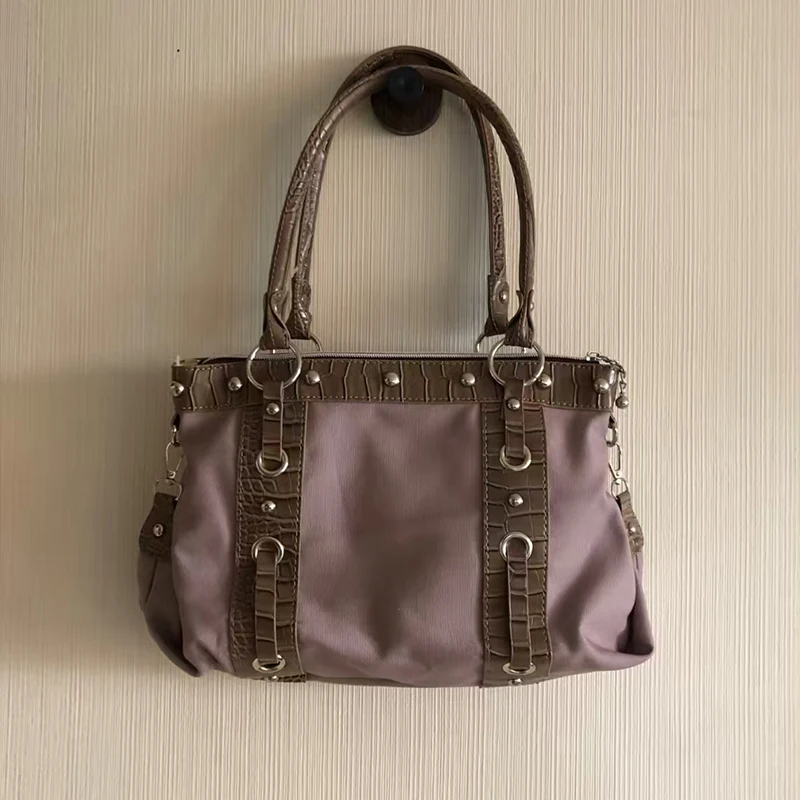 

Модная женская сумка в стиле ретро Y2K Harajuku, лоскутная сумка через плечо, сумка-багет, мотоциклетная сумка с заклепками, повседневная сумка