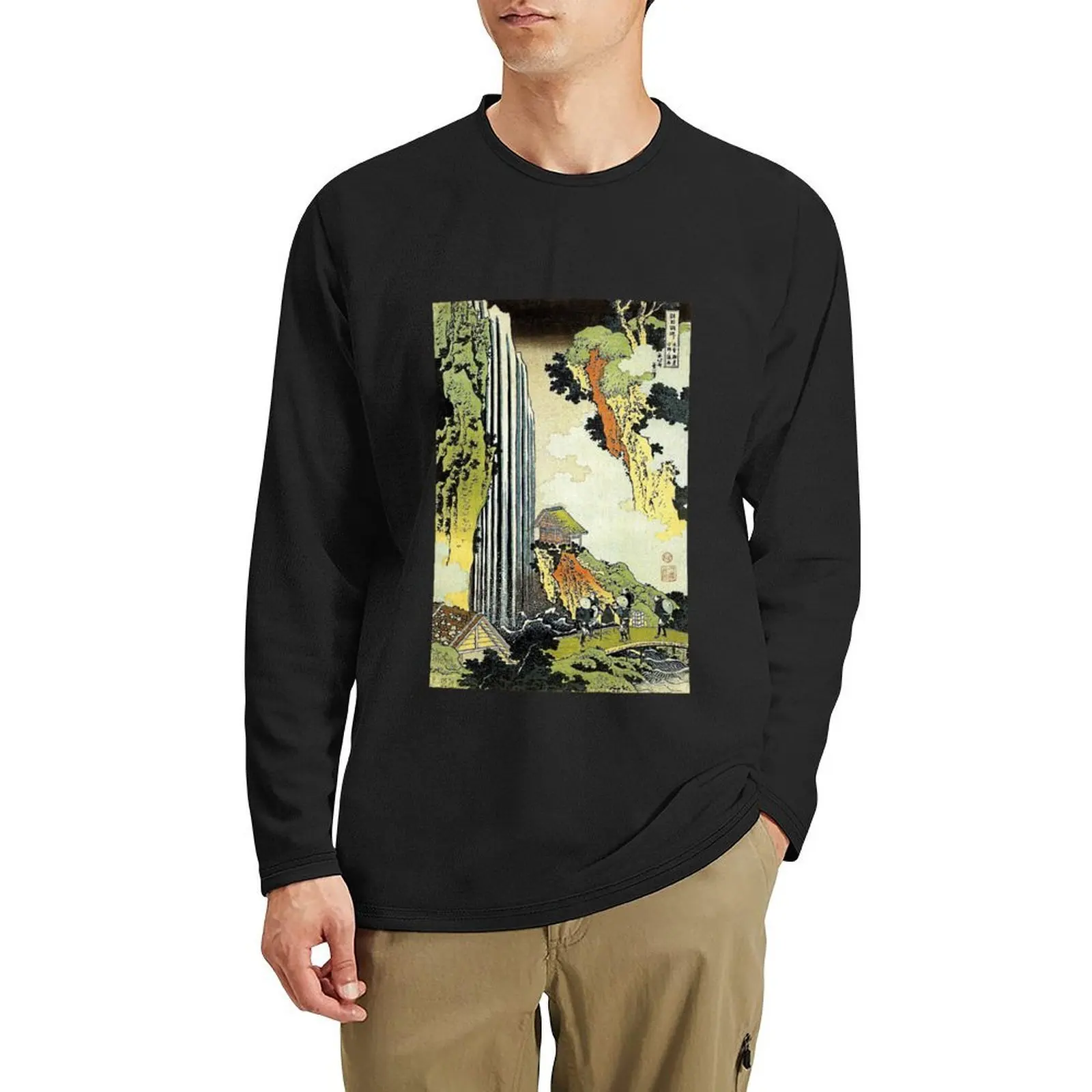 

Waterfall' by Katsushika Hokusai (Reproduction) Long T-Shirt Aesthetic clothing Blouse anime mens white t shirts