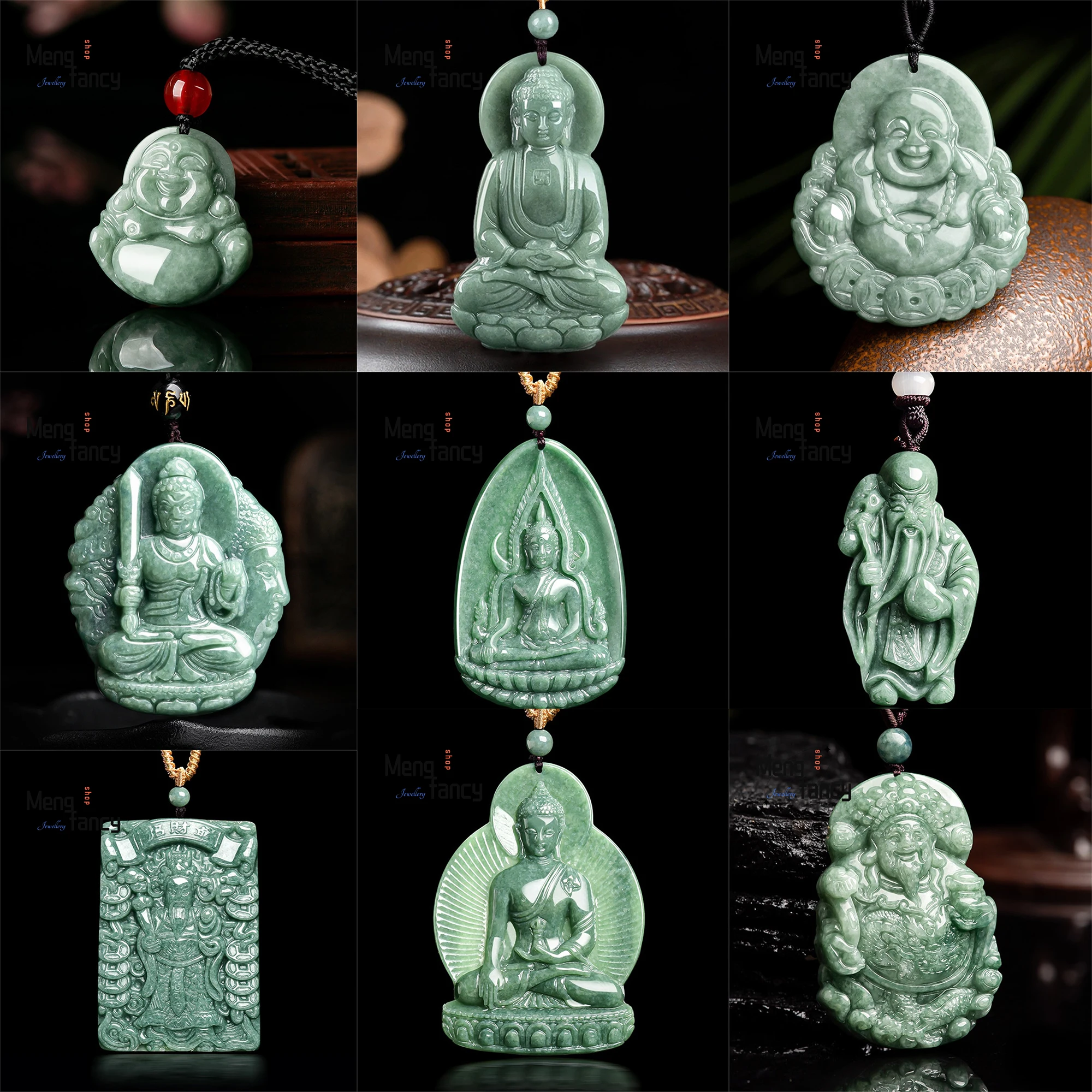 Natural A-grade Jadeite Pea Green Shakyamuni Buddha Jade Pendant High-grade Couple Fashion Jewelry Popular Luxury Holiday Gifts