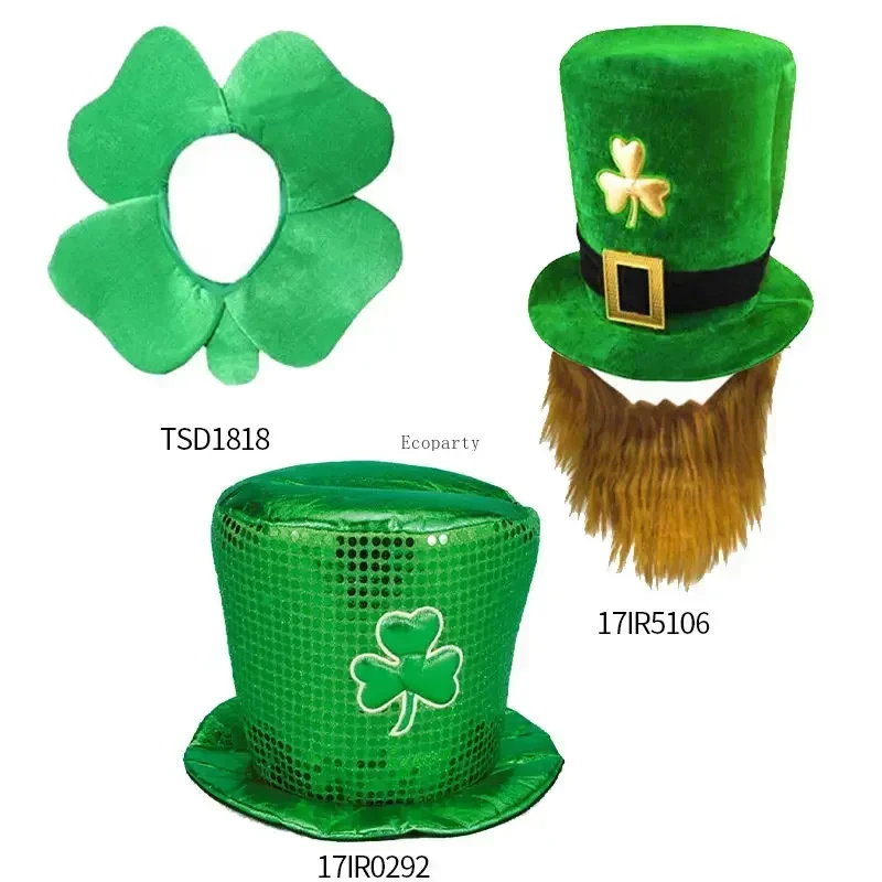 New Saint Patricks Day Leprechaun Hat Oversized Green White Striped Shamrock Clover Irish Velvet Top Cap Cosplay Costume Prop