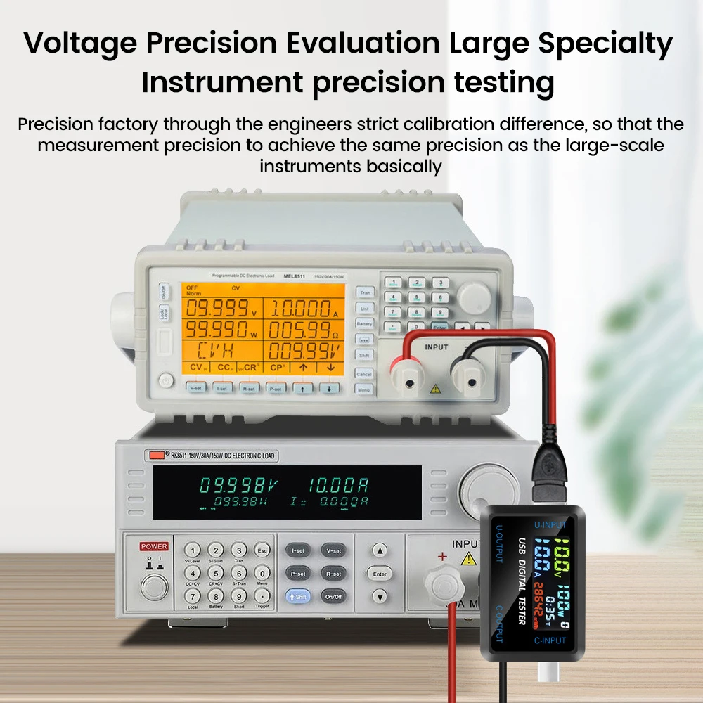 10-in-1Multifunction Digital Display Voltage Current Capacity Tester DC4.5~36V USB+Type-C Interface Power Bank Charger Indicator