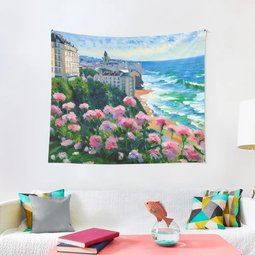 Biarritz Baskeland France Oil Painting Tapestry Outdoor Decoration Room Aesthetic Decor Cute Room Decor Tapestry