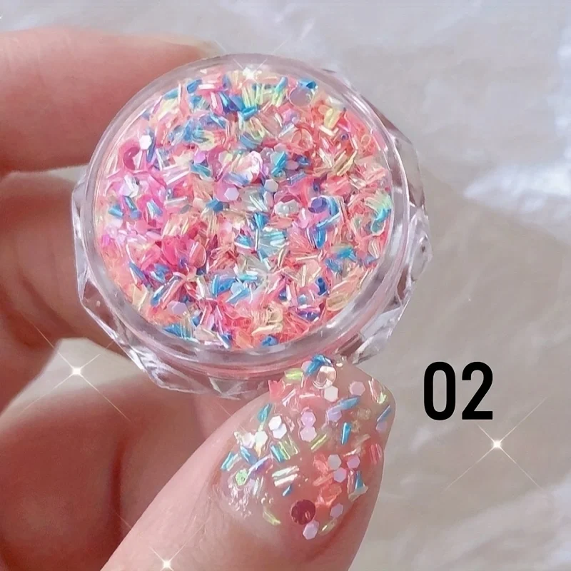 Arte de uñas con cielo estrellado de color dopamina: diseño de lentejuelas de color caramelo, decoración vibrante para decoración de uñas DIY en verano japonés y coreano