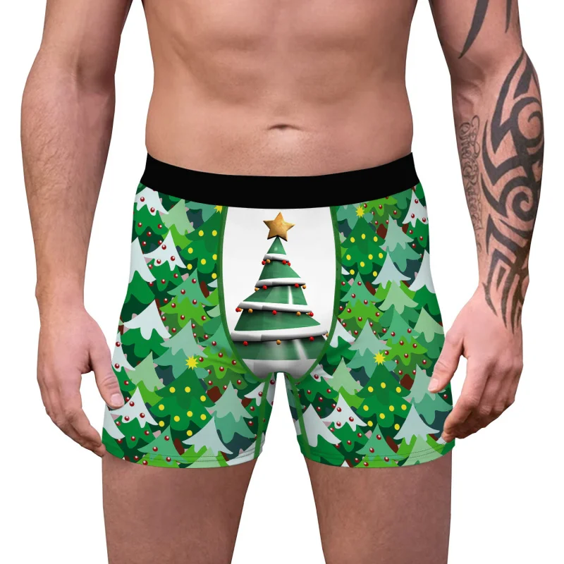 

2025 Christmas New Digital Printed Men's Sexy, Comfortable, Breathable Underwear, Slim Fit, Elastic Four cornered Pants