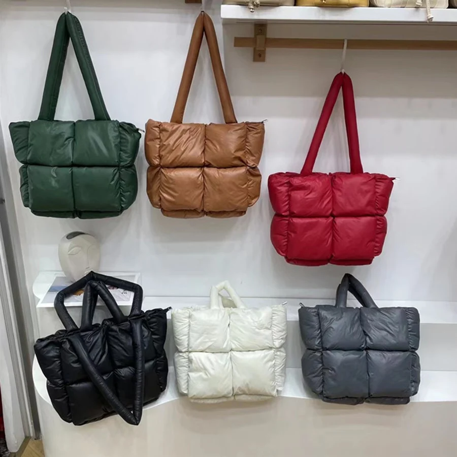 Fashion Large Tote Padded Handbags Designer Quilted Women Shoulder Bags Luxury Nylon Down Cotton Crossbody Bag Winter Purse 2023