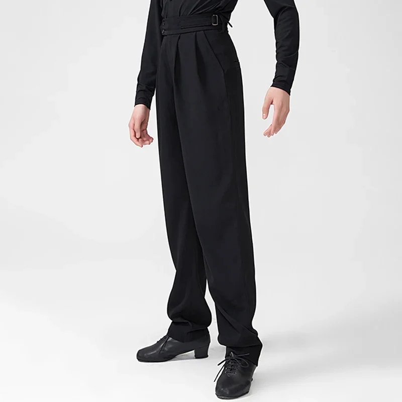 Spodnie do tańca latynoamerykańskiego męskie, luźne, z wysokim stanem, czarne spodnie do tańca latynoamerykańskiego dla dorosłych, odzież na zawody tańca towarzyskiego Cha Cha