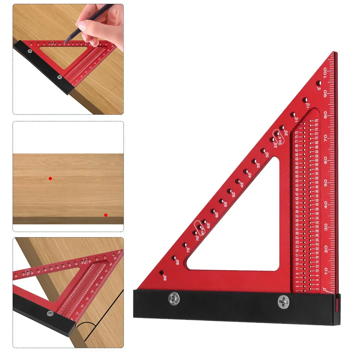 Aluminum Alloy Metric Woodworking Triangle Ruler Carpenters Square Hole Positioning Measuring Ruler Woodworking Tools