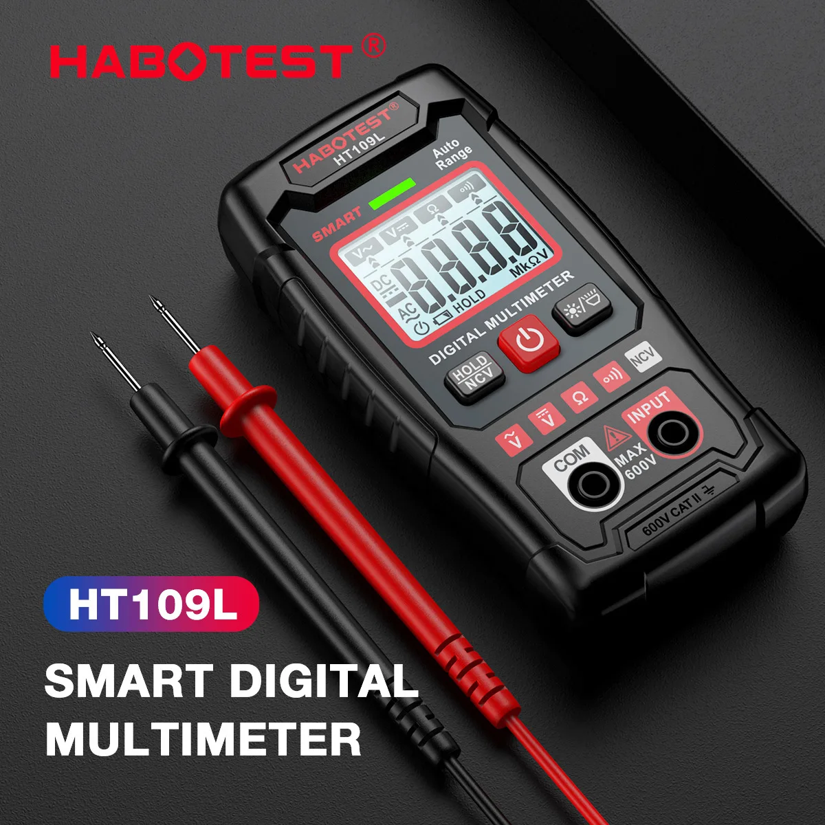 HABOTEST HT109L Digital Multimeter 4000 Counts 600V DC AC Voltage Measurement Voltmeter NCV Resistance Continuity Multitester