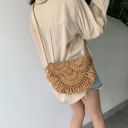 Summer Straw Bags For Women Handmade Tassel Beach Bags 2024 Raffia Rattan Woven Handbags Vacation Shoulder Crossbody Bags Clutch