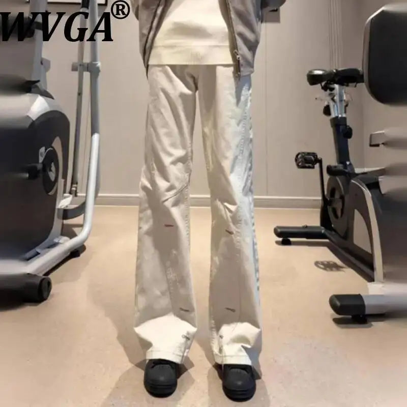 

WVGA 2026 Spring Autumn New Men's High Street Style Embroidered Buttonhole Straight Pants Niche Chic Casual Trousers Ins W24343