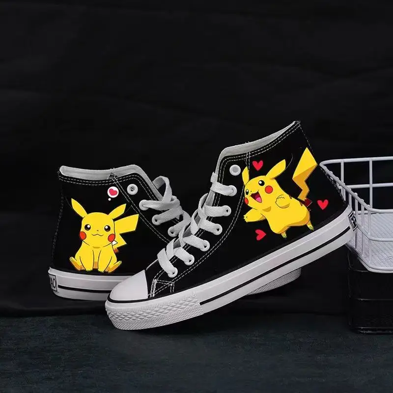 

r‌eal pictures 2025 new autumn winter pikachu cartoon fashion big size black man board shoes women girls canvas Casual Shoes