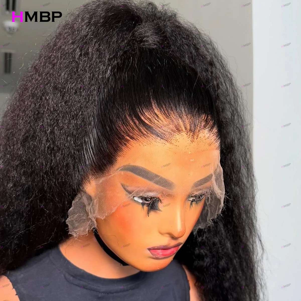 

Glueless Wigs Human Hair 450 Density Kinky Straight 360 Full Lace Frontal Wig Preplucked 13x6 HD Lace Front Wigs For Women HMBP