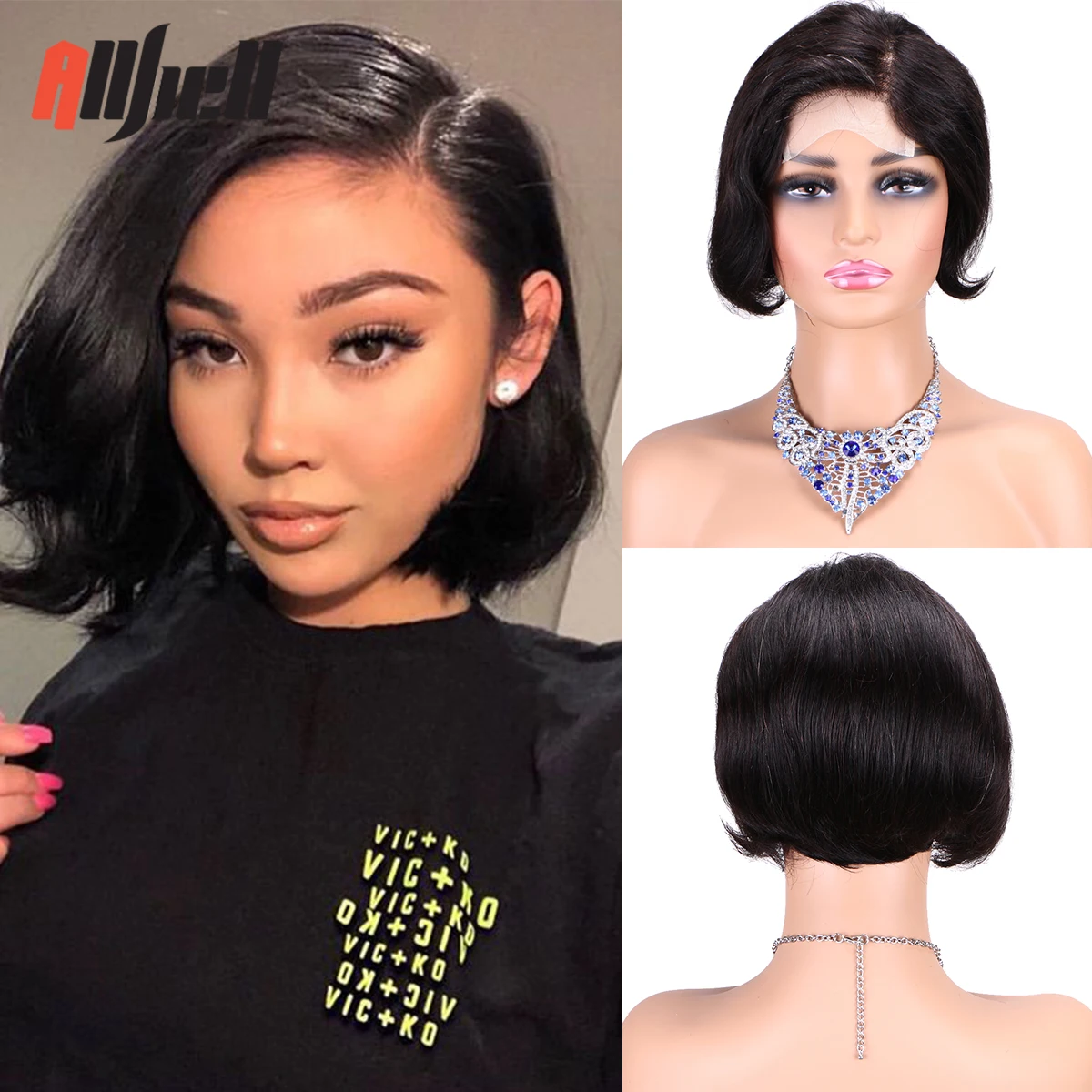 4*4 Lace Frontal Bob Wigs for Black Women Side Part Black Human Hair Lace Wig for Afro African Short Straight Black Women‘s Hair