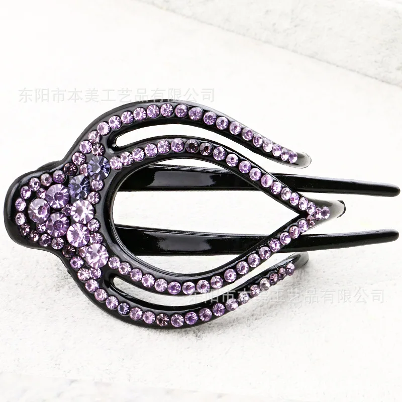 مشبك شعر كبير بثلاثة أسنان على شكل منقار البط مرصع بالراينستون للجزء الخلفي من الرأس، متعدد الاستخدامات