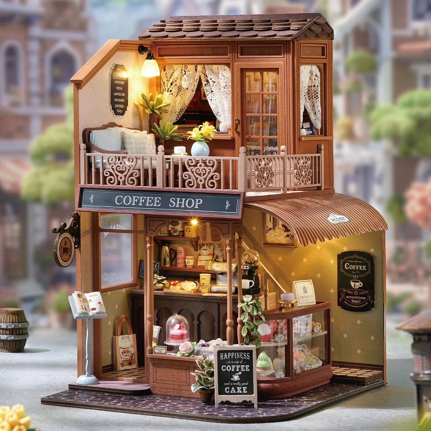 DIY コーヒーショップカーサ木製ミニチュアモデルキット 3D パズルドールハウス家具ドールハウス友人の誕生日プレゼント