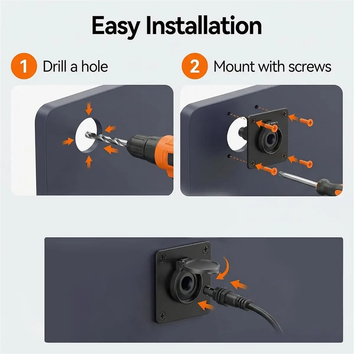 SWXF For Mini Pass Through Power Cable Kit Waterproof 12V DC Wall Socket Outlet for Van Motorhome Battery Box