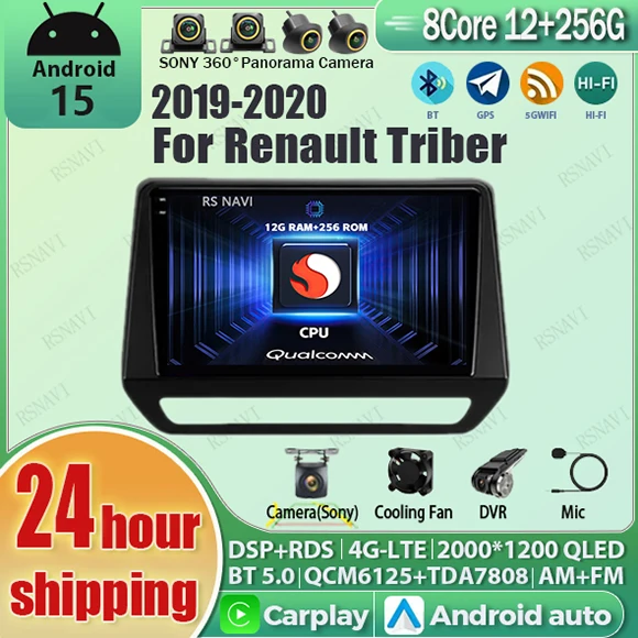 Android 15 Carplay Auto Qualcomm 2K QLED Screen Car Radio Player For RENAULT TRIBER 2019 GPS Multimedia Wifi BT 4G Stereo Video