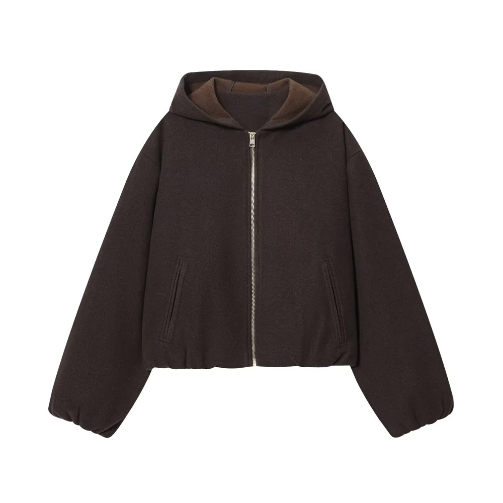 

Autumn & Winter New Arrivals Women's Fashion European & American Style Versatile Elastic Hem Hooded Jacket Coat