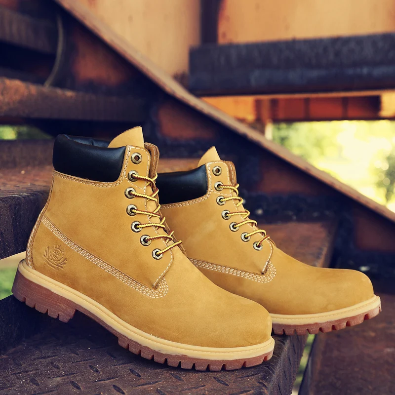

Men Top Grain Leather High Top Shoes Waterproof Breathable Casual Boots Durable Non Slip Walking Footwear