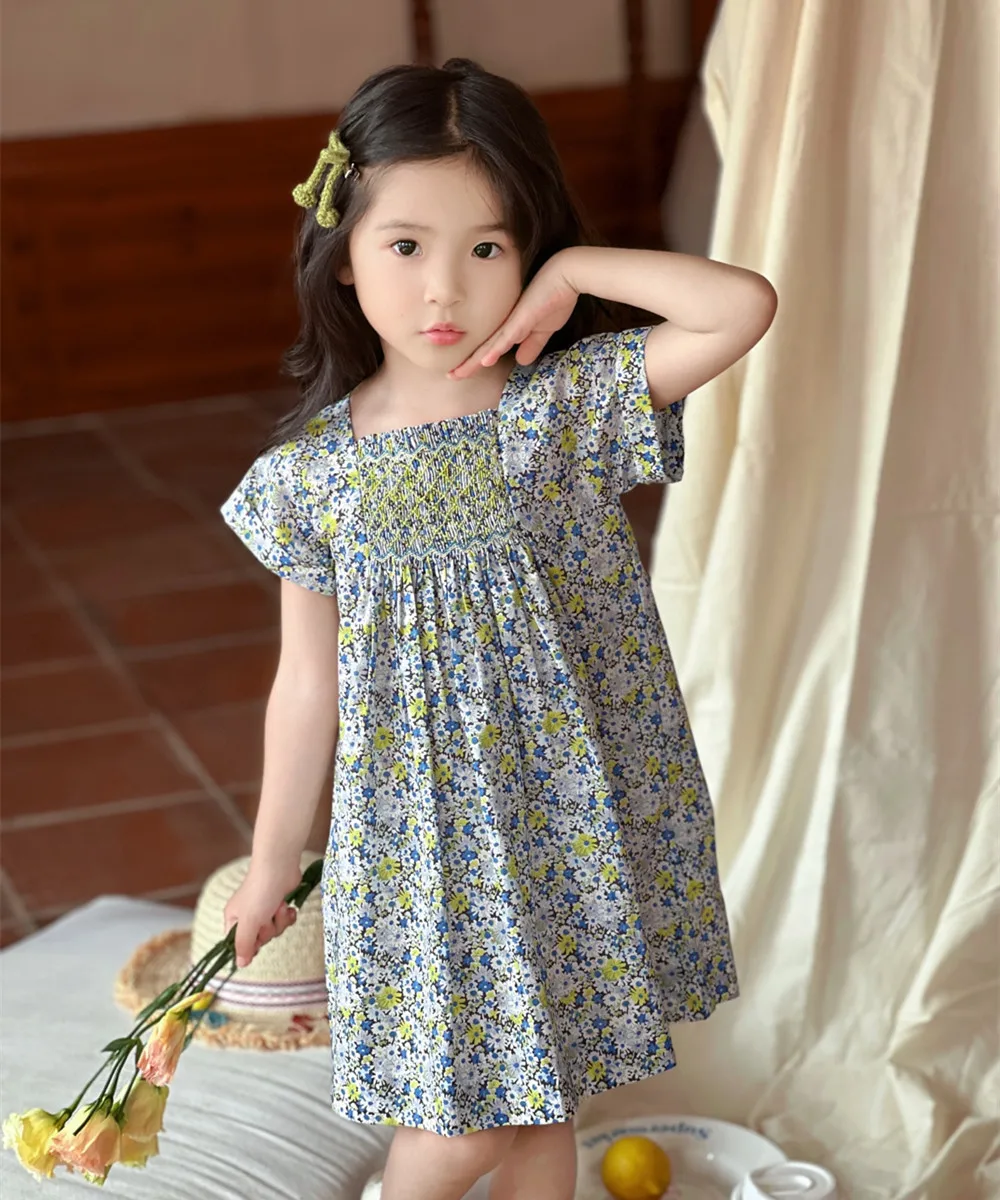 

Summer girls' dress French style girls handmade embroidered dress princess dress floral patterns dress baby girl clothes