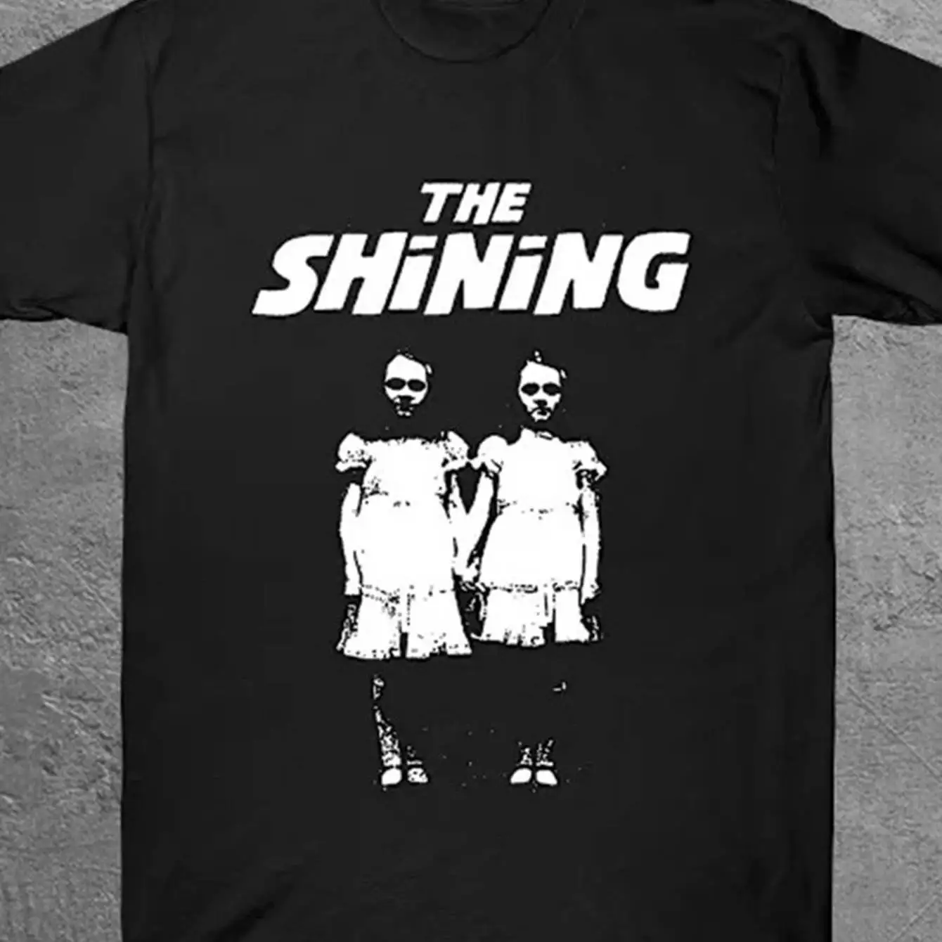 Men's The Shining Horror Movie Graphic Tee Black Cotton T-Shirt with Iconic Twins Casual Crewneck Shirt for Stephen King Fans