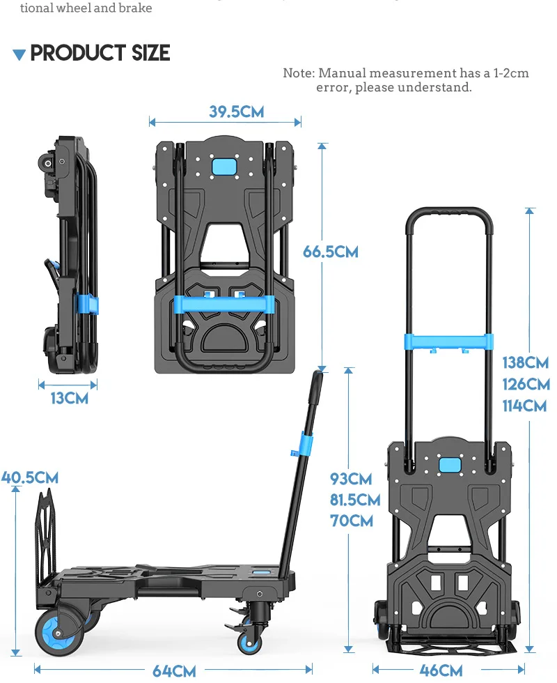 Convertible Folding Hand Truck, Portable Flatbed Trolley for Moving, Express Delivery, Camping, Household & Car Cargo Transport