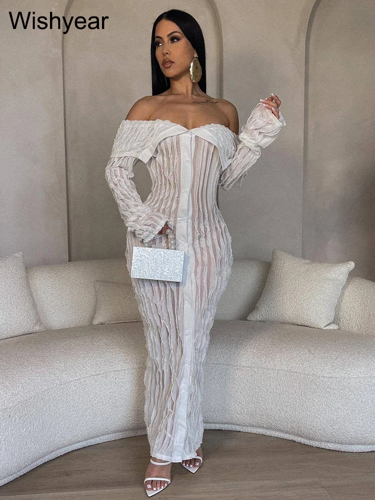 Elegant Pleated Turn-down Collar Long Sleeve Slash Neck Off Shoulder Fitted Ruched Birthday Party Dress Women Night Club Outfits